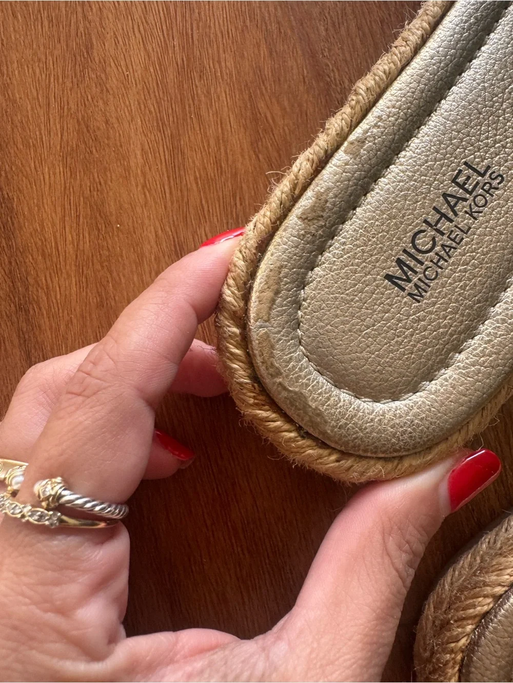 Michael Kors Metallic Gold Slide Sandals with Rope-Trim Sole